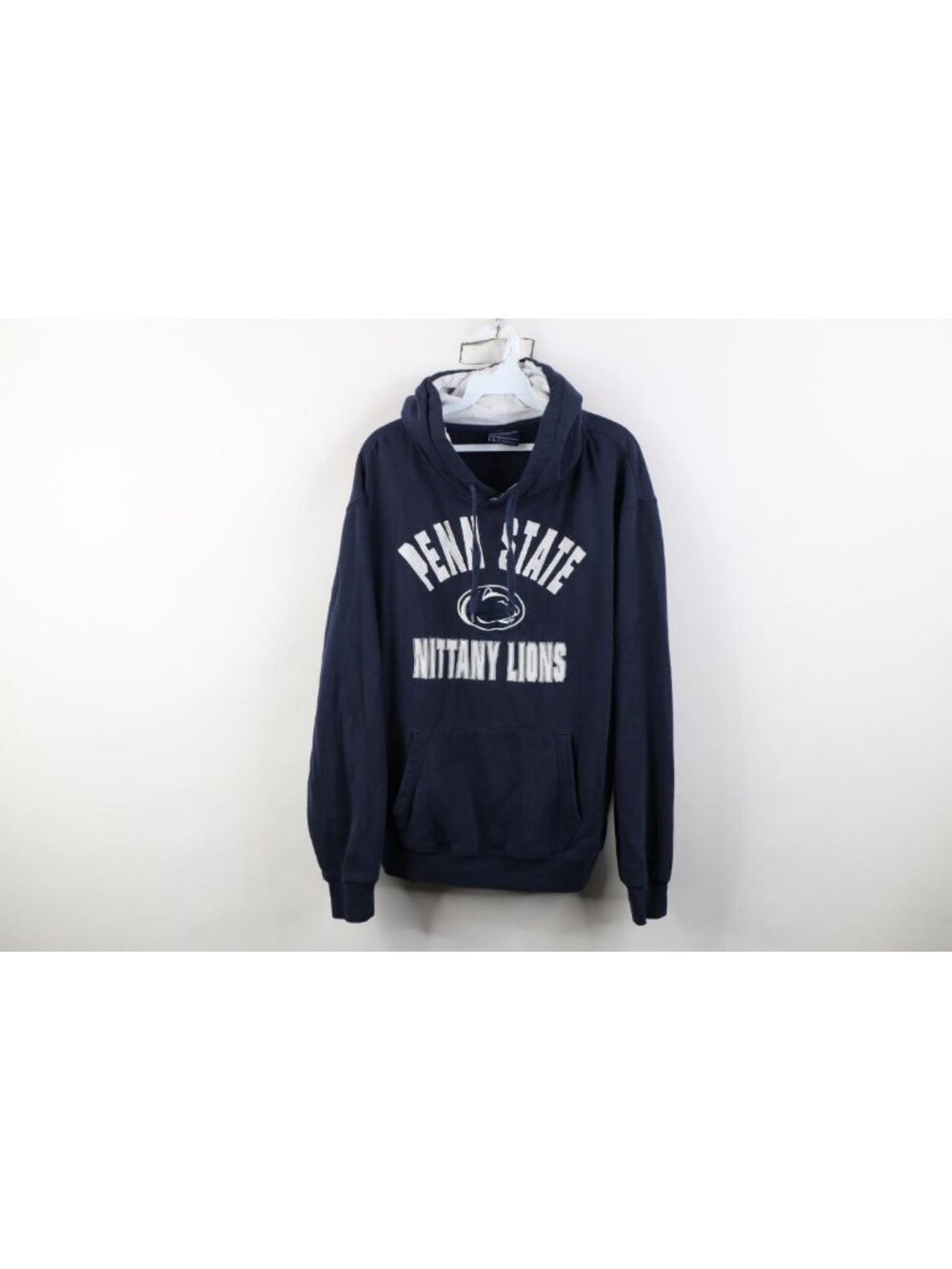 Vintage Mens Large Faded Spell Out Penn State University Hoodie Sweatshirt Blue